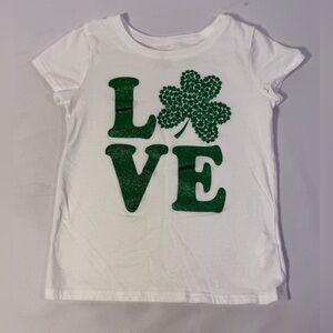 Girls St Patrick’s Day Top Shirt 4T Shamrock Love Tee Green Glitter White Top